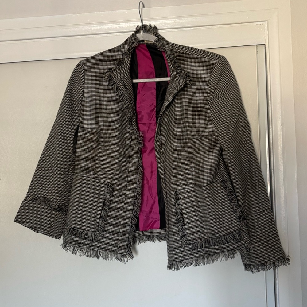 Harve Benard Vintage Houndstooth Women's 100% Wool Zipper Jacket | Size 8